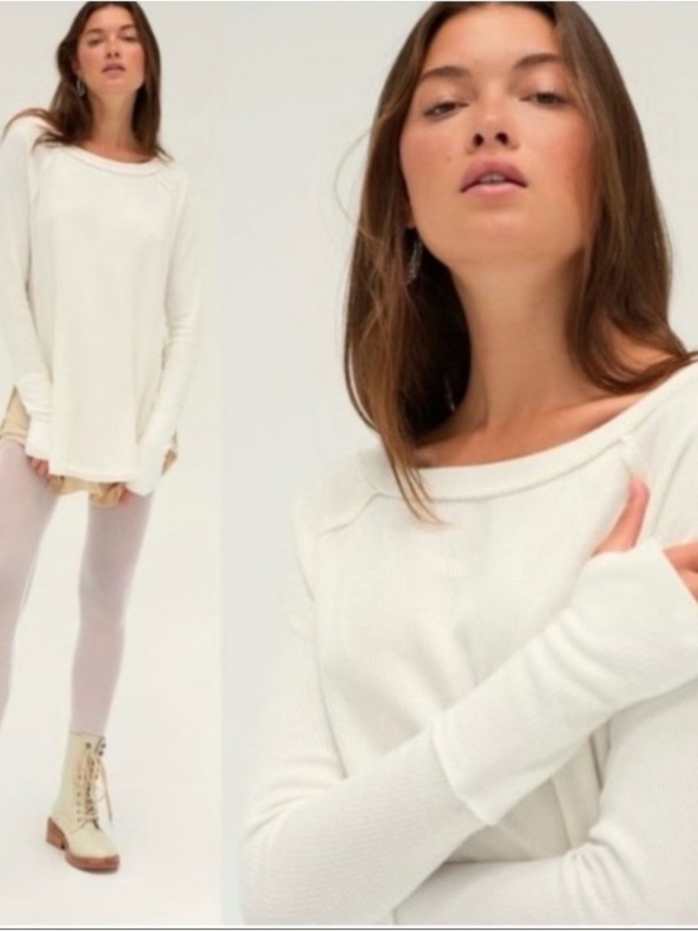 Free People Snowy Thermal Waffle Tee in white